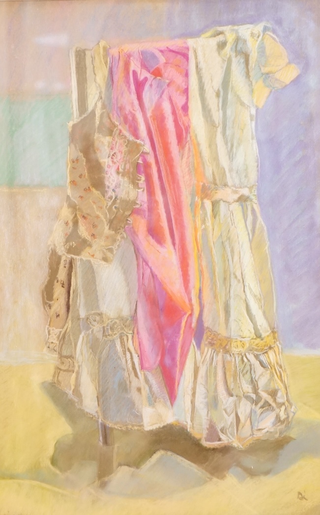 DI (20th century), A study of clothes strewn over a chair, signed lower right, pastel on paper, 58cm x 37cm